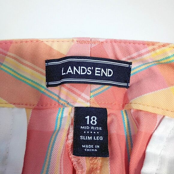 Lands’ End Mid Rise Plaid Chino Pants 18 Cropped Slim Fit, Preppy Coastal Style - Picture 4 of 4